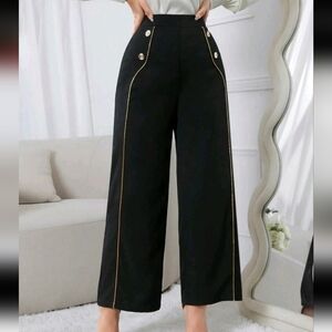 Women's Casual Color-Block Wide-Leg Pants With Rolled Edge